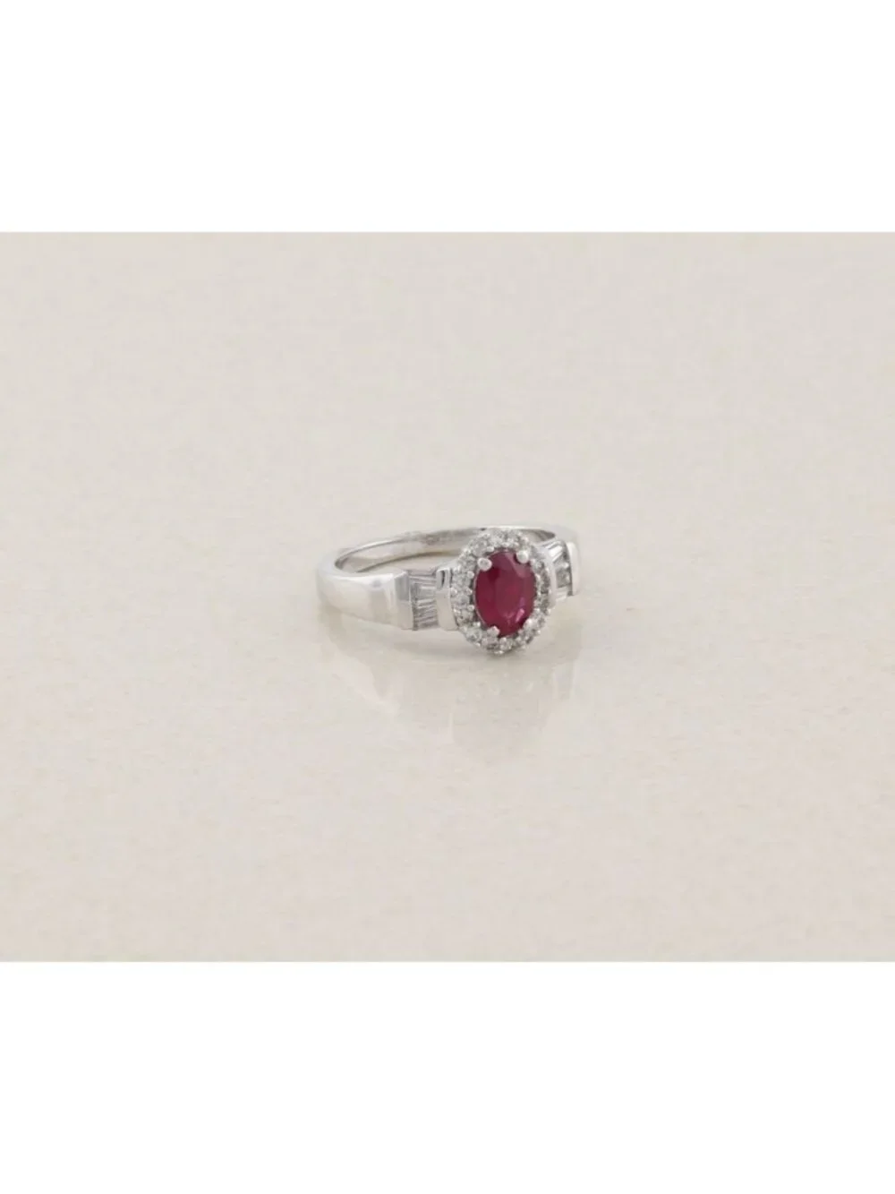Sterling Silver Natural Ruby and White Zircon Ring Size 8 1/4